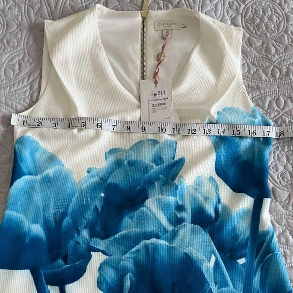 NWT Ted Baker Jamina Blue Beauty V Neck Slim Fit Tunic Dress Floral S-z 1, US-4 - Picture 14 of 16
